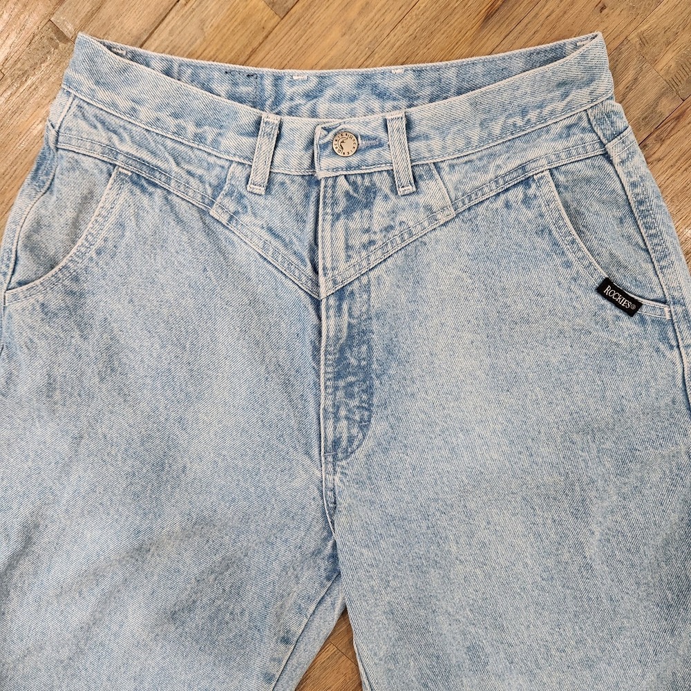 VTG 90 Rocky Mountain Bareback Jeans 28 Waist 31.5 Inseam Cutout Back Light Wash - Picture 6 of 13